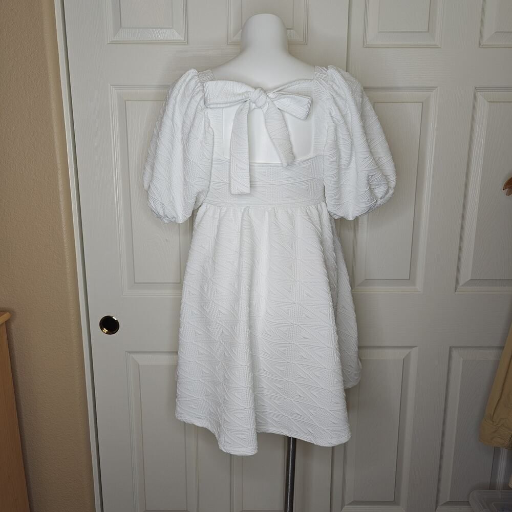 Free People White Puff Sleeve Mini Dress sz L - Picture 7 of 11